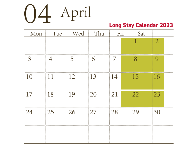 ロングステイカレンダー4月